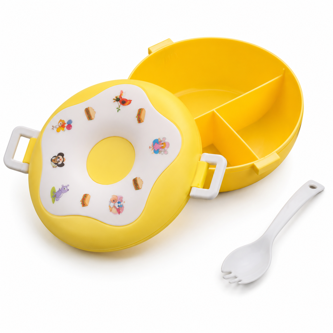 Donut Shaped Double Insulated Lunch Box Lunch Box with Spoon and Fork Leak Proof, 3-Compartment Bento Style Lunch Box Multicolor