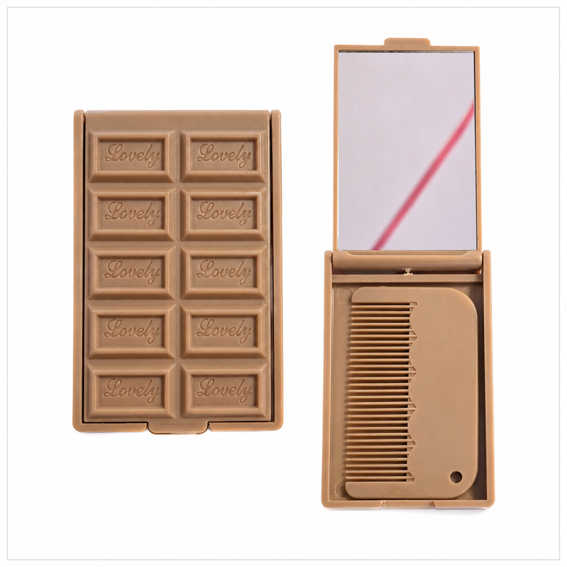 Travel Mirror with Comb Chocolate Case
